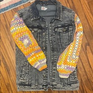 Denim Jacket with crochet Sleeves
